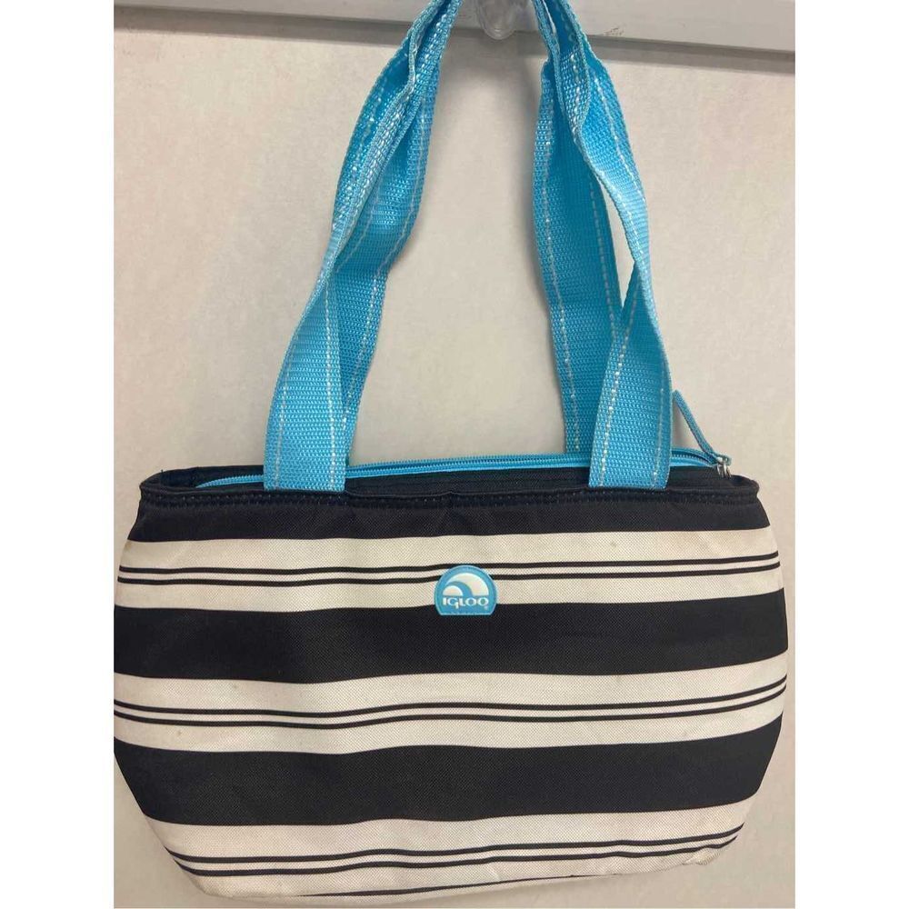 Igloo‎ lunch tote black blue stripes 8x14” zipper and insulated